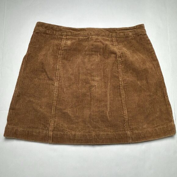 Charlotte Russe Tan Corduroy Mini Skirt Size Large Waist A-line Button Front - Picture 2 of 5